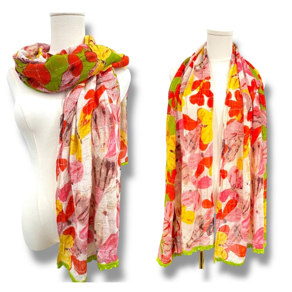 Ann Taylor LOFT scarf floral crochet embroidered sequins boho cottage